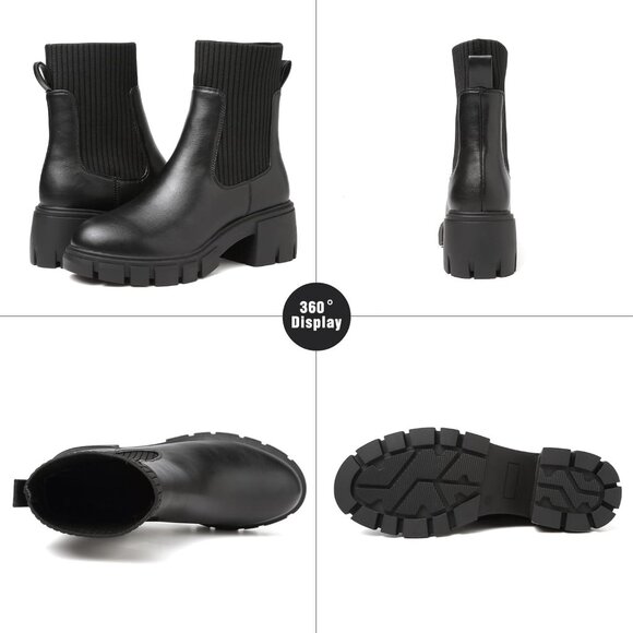 Women's Black Pm Stylish Chunky Elegant Fashionable Breathable Ankle Boots - Picture 4 of 7